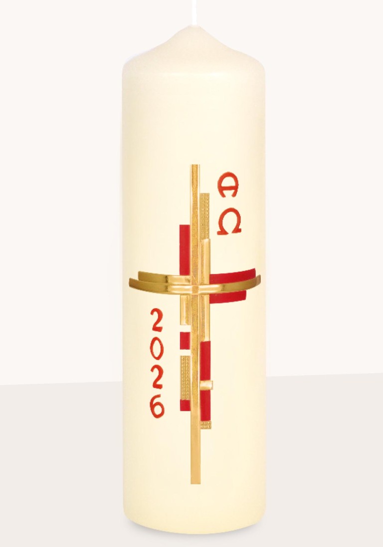 Ostertischkerze "Zerrissenes Kreuz gold-rot" 3423