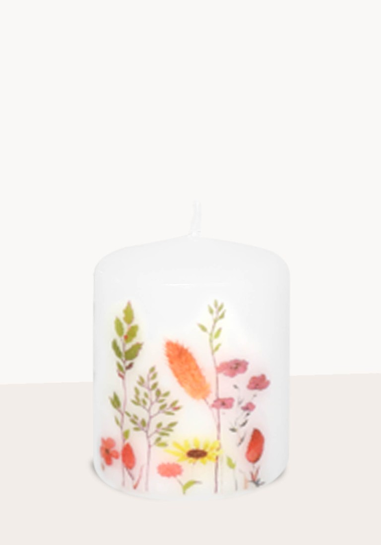 Designkerze "Wildblumen" rot/rosa 4er-Set