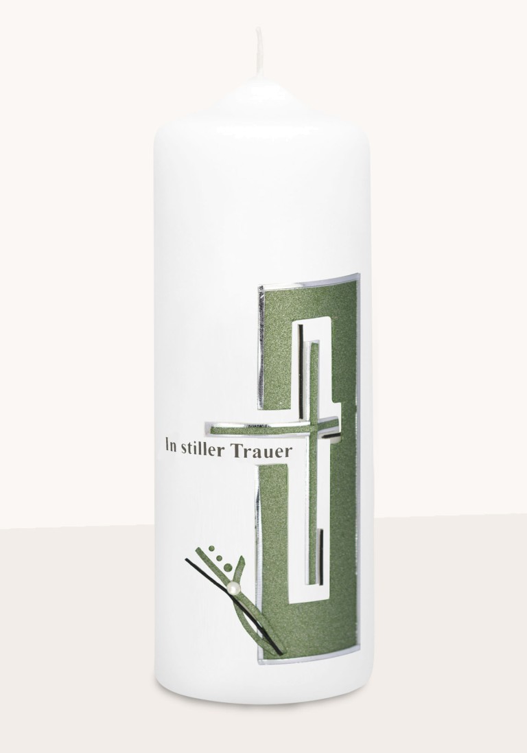 Trauerkerze "Kreuz der Stillen Trauer" grün - 6660