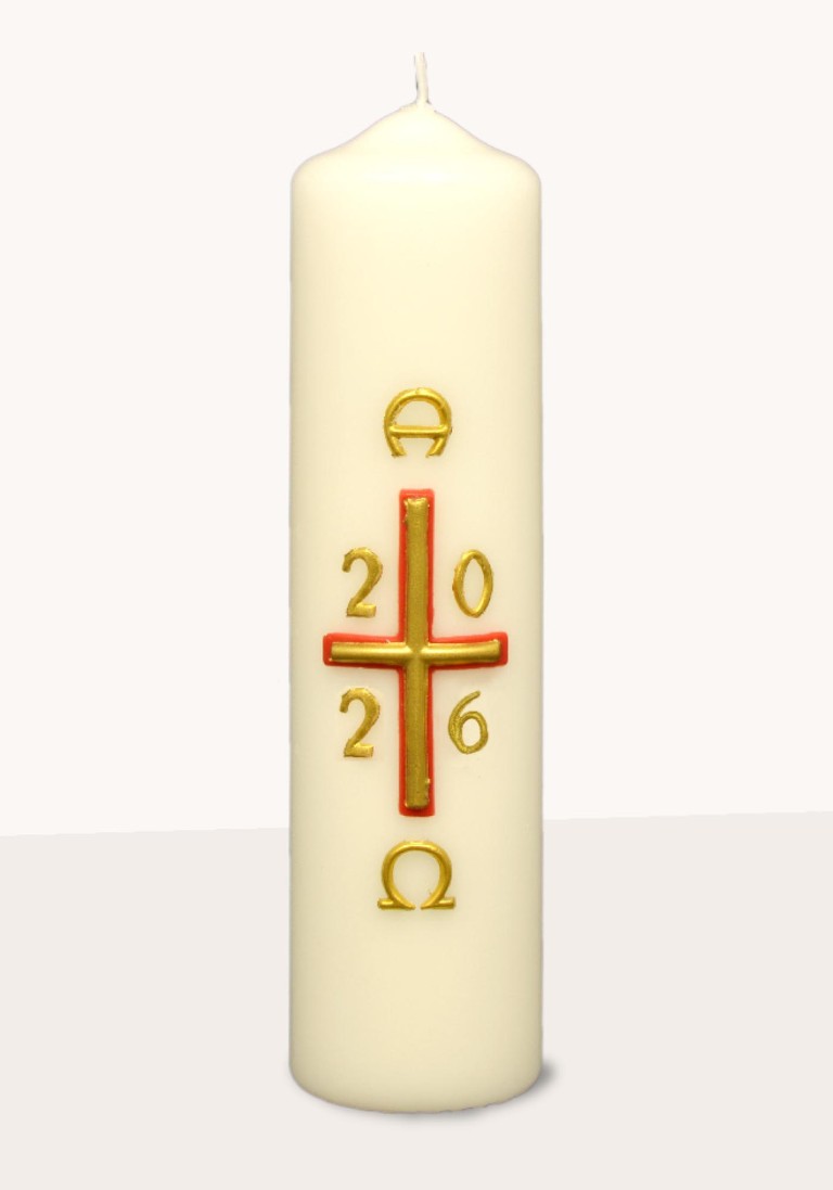 Ostertischkerze "Kreuz rot/gold" 375
