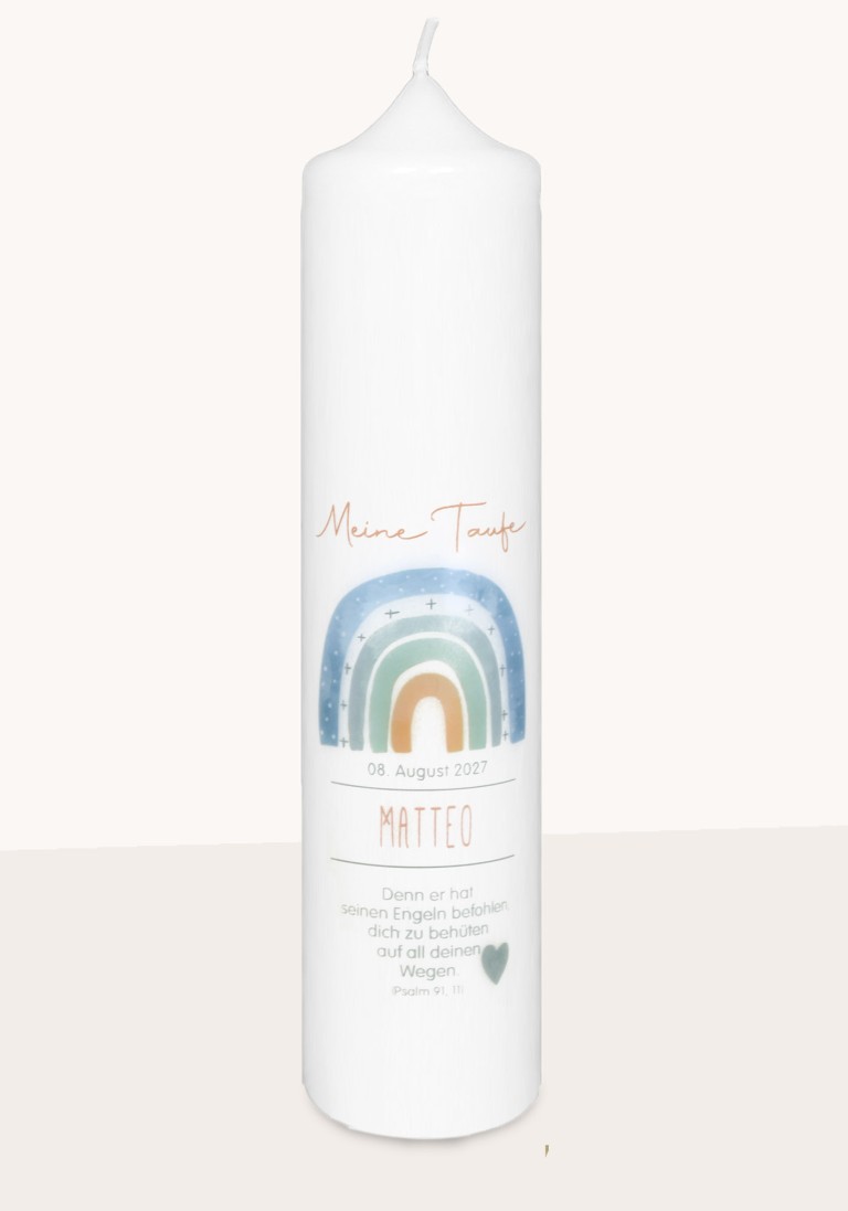Taufkerze "Regenbogen grün-petrol"