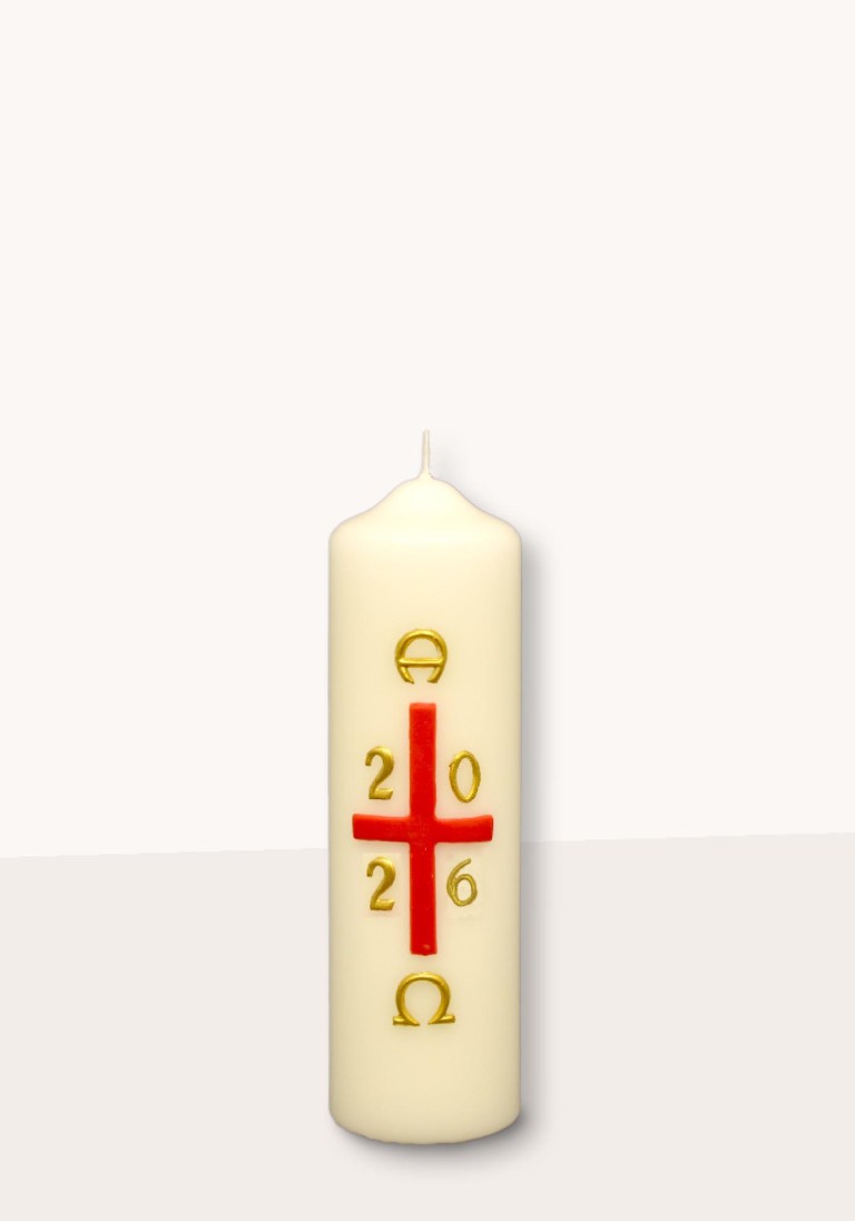 Ostertischkerze "rotes Kreuz mit A/O groß" 374