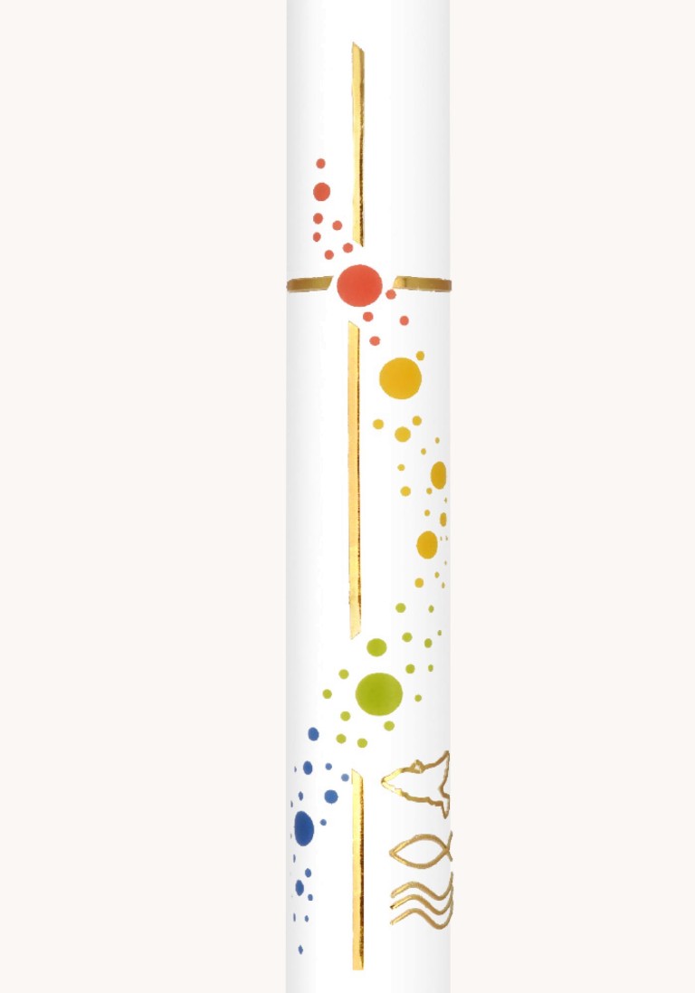 Kommunionkerze "Goldene Wachssymbole und bunte Punkte"