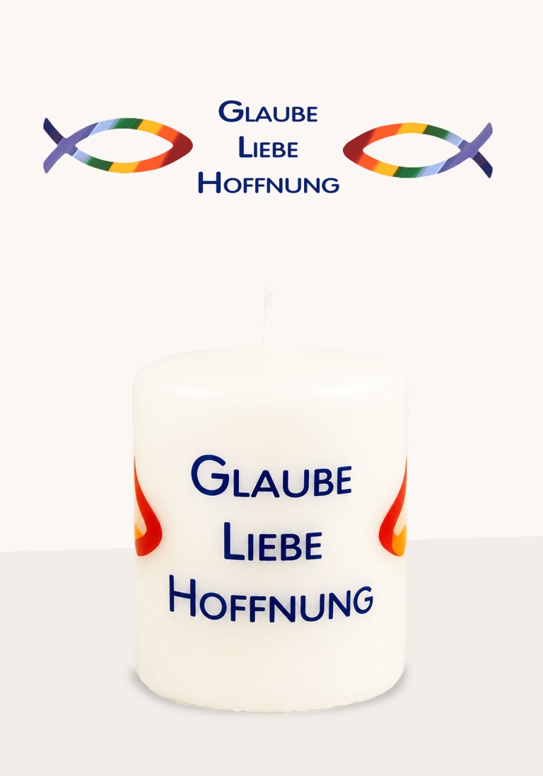 Set/4 Stück Geschenkkerze "Glaube-Liebe-Hoffnung mit Fisch"