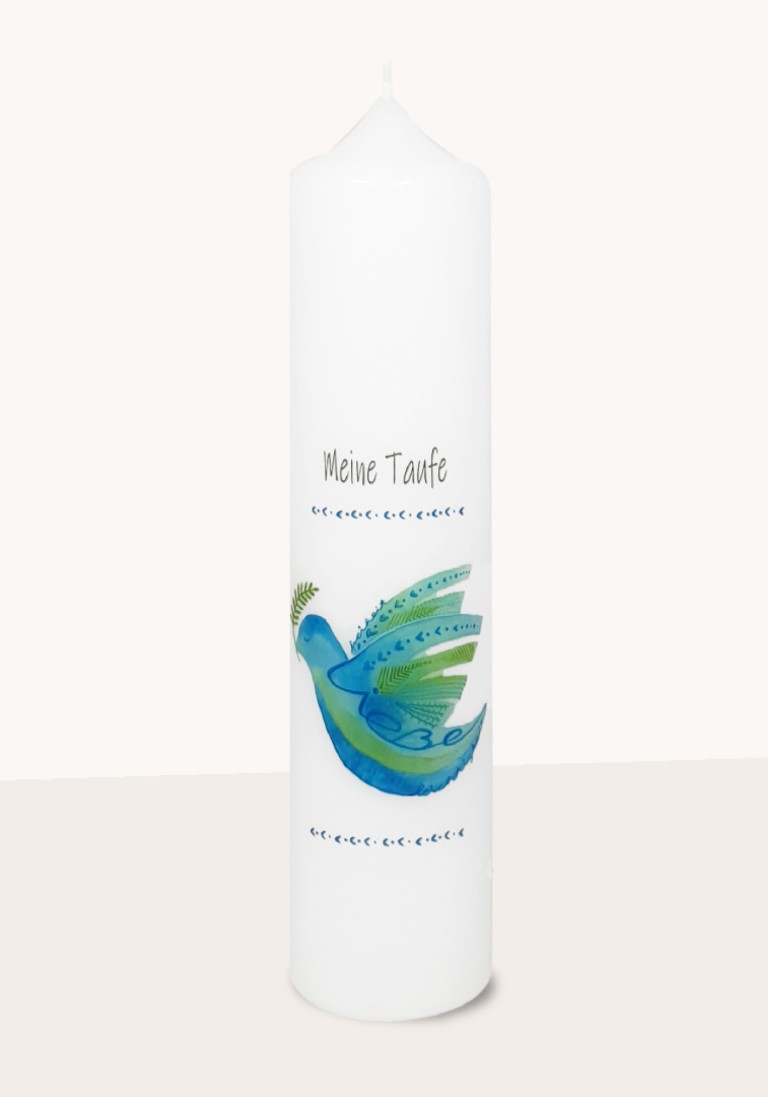 Taufkerze "Taube blau-grün"