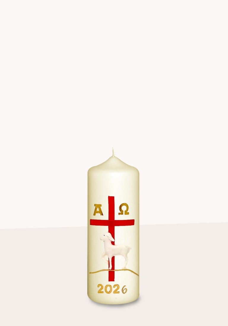 Ostertischkerze "Kreuz rot, Lamm" 3370