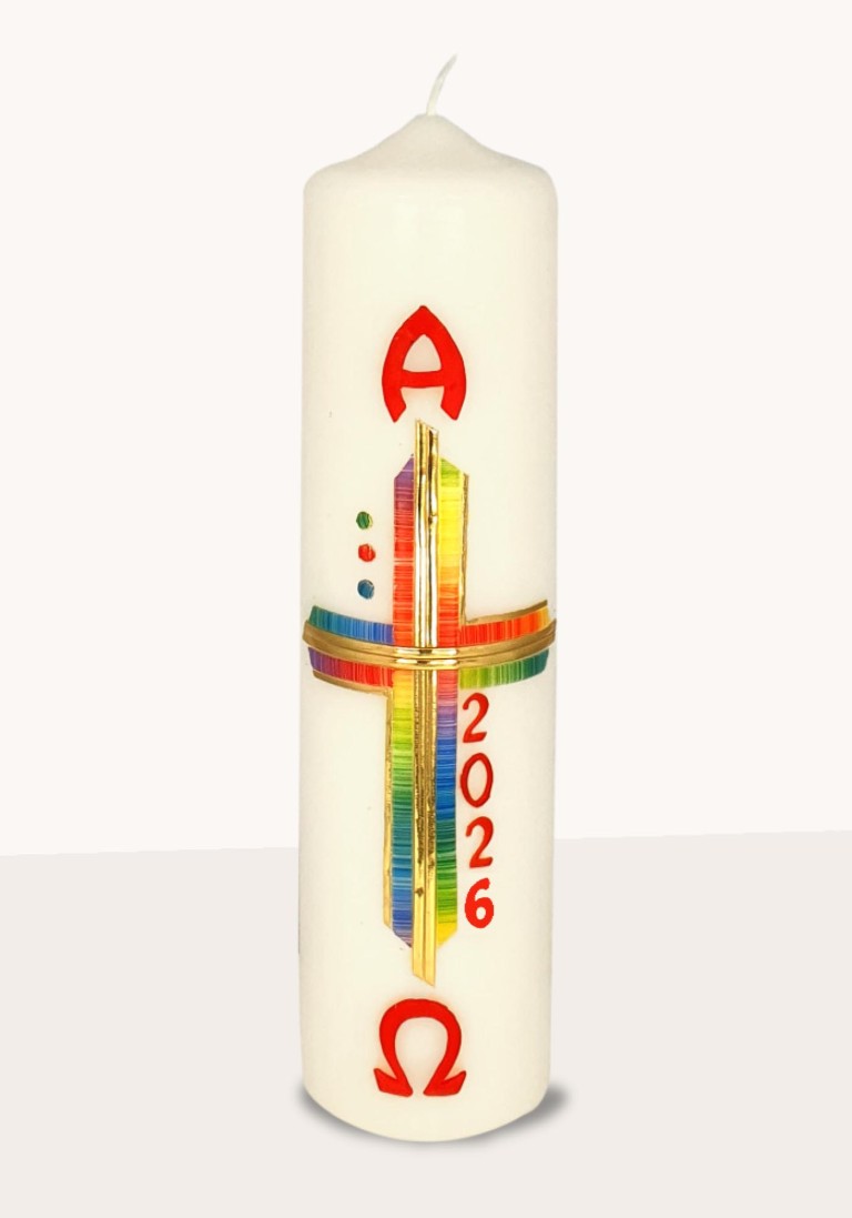 Ostertischkerze "Regenbogenkreuz" 3391