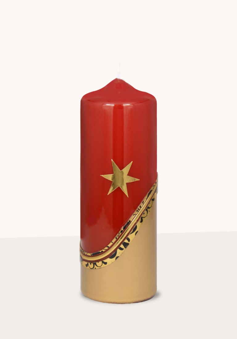 Weihnachtskerze dunkelrot handverziert