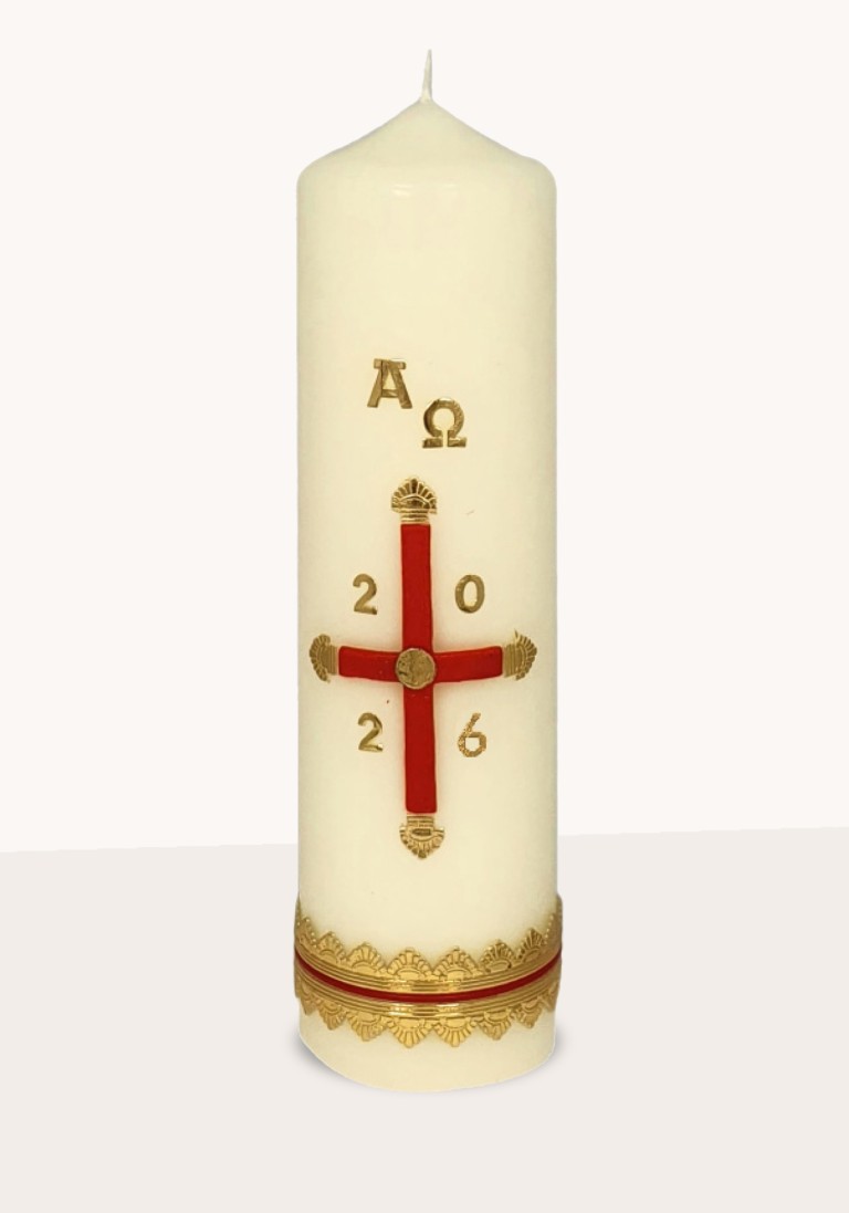 Ostertischkerze "Kreuz, goldenes Abschlussband" 3081