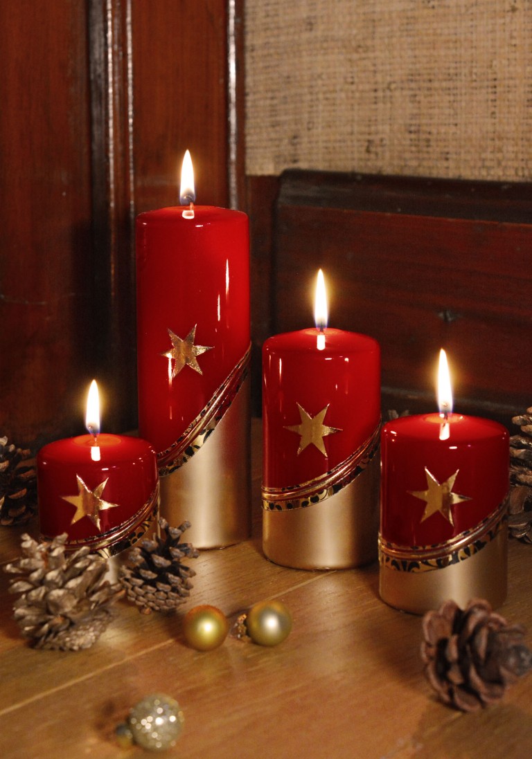 Advent-Set dunkelrot handverziert