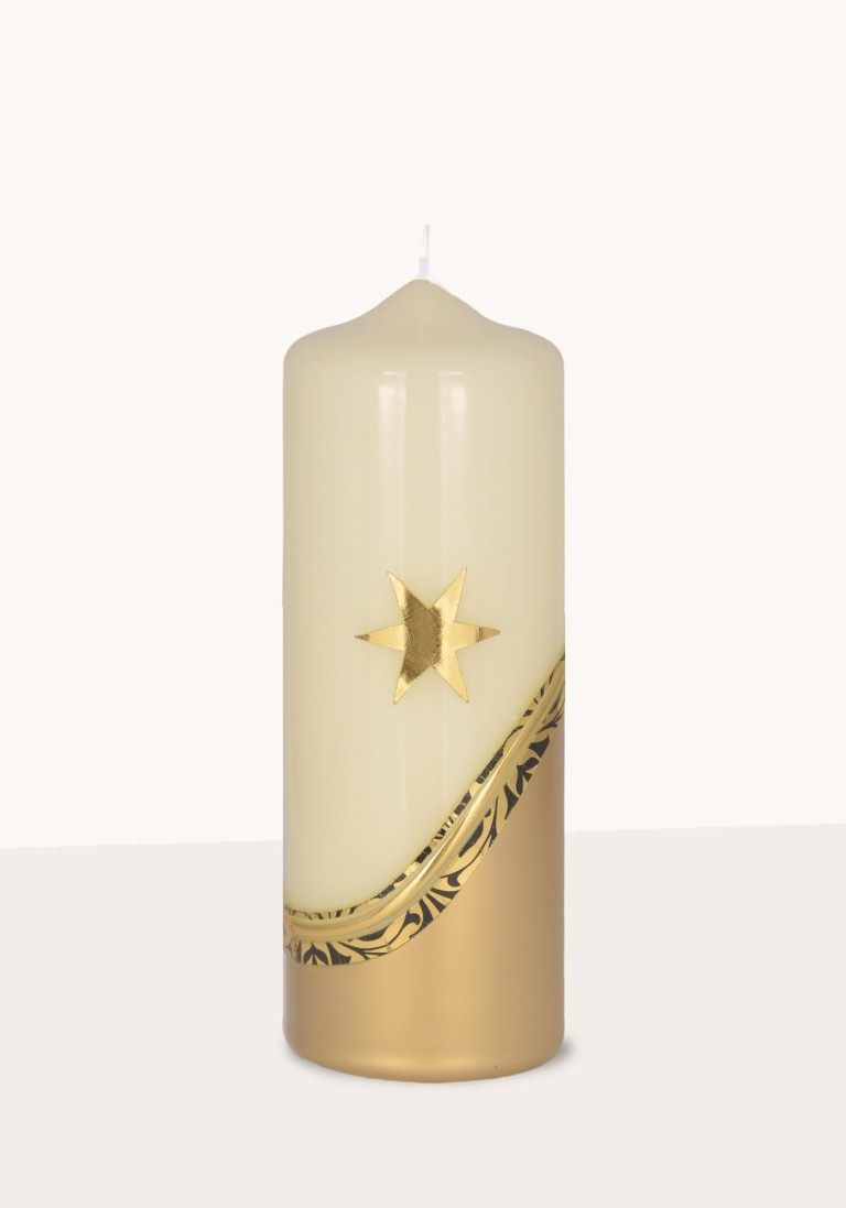 Weihnachtskerze elfenbein handverziert
