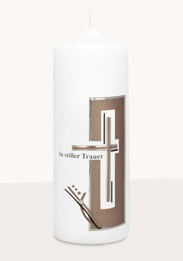 Trauerkerze "Kreuz der Stillen Trauer" braun - 6659