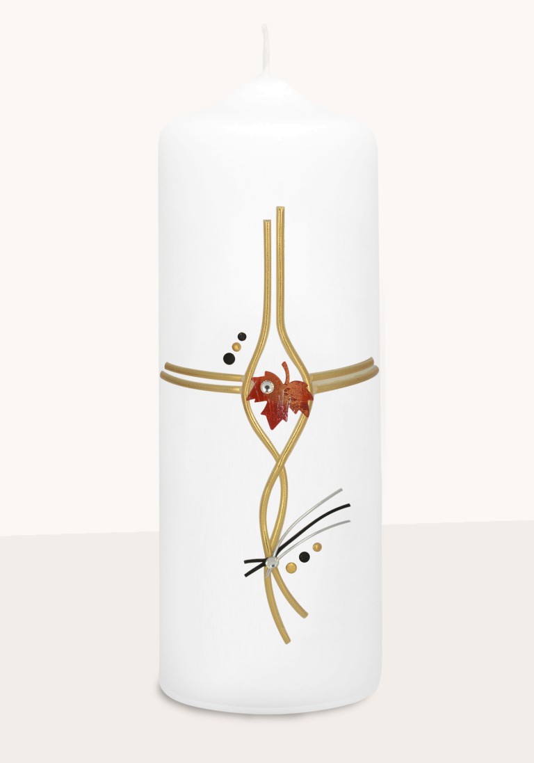 Trauerkerze "Ahornblatt auf gold" 6655
