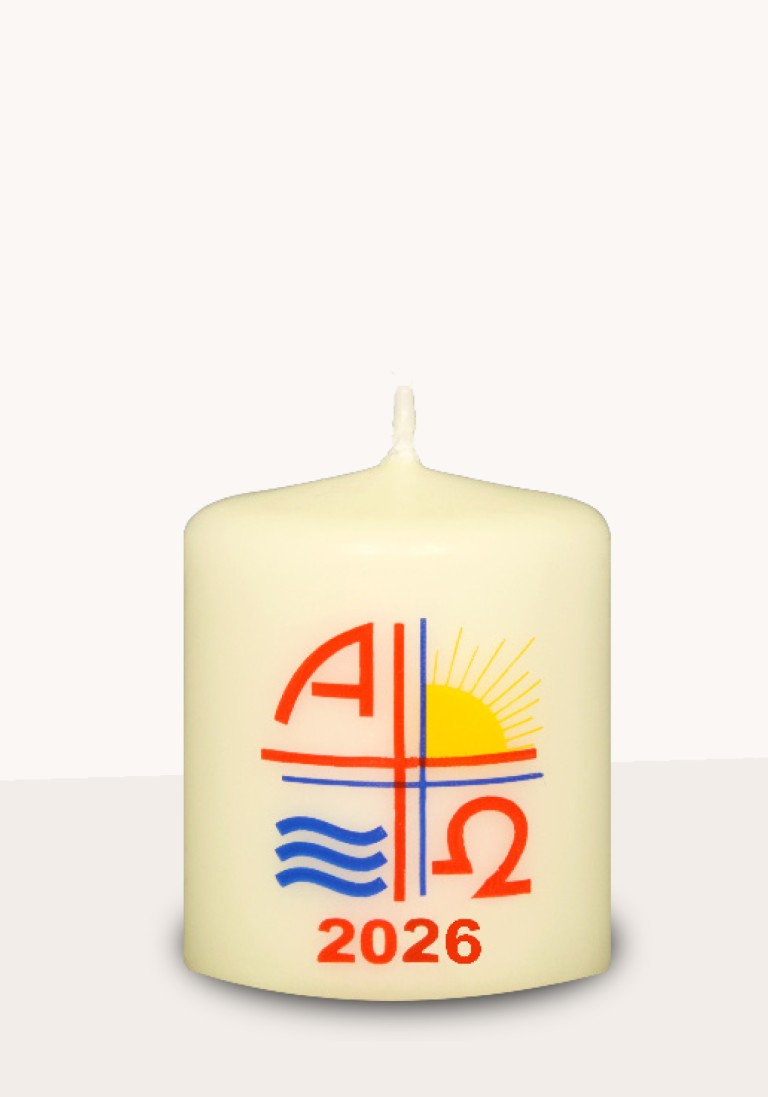 Set/4 Stück Osternachtkerze "Sonne mit Wasserwellen"mit Jahreszahl