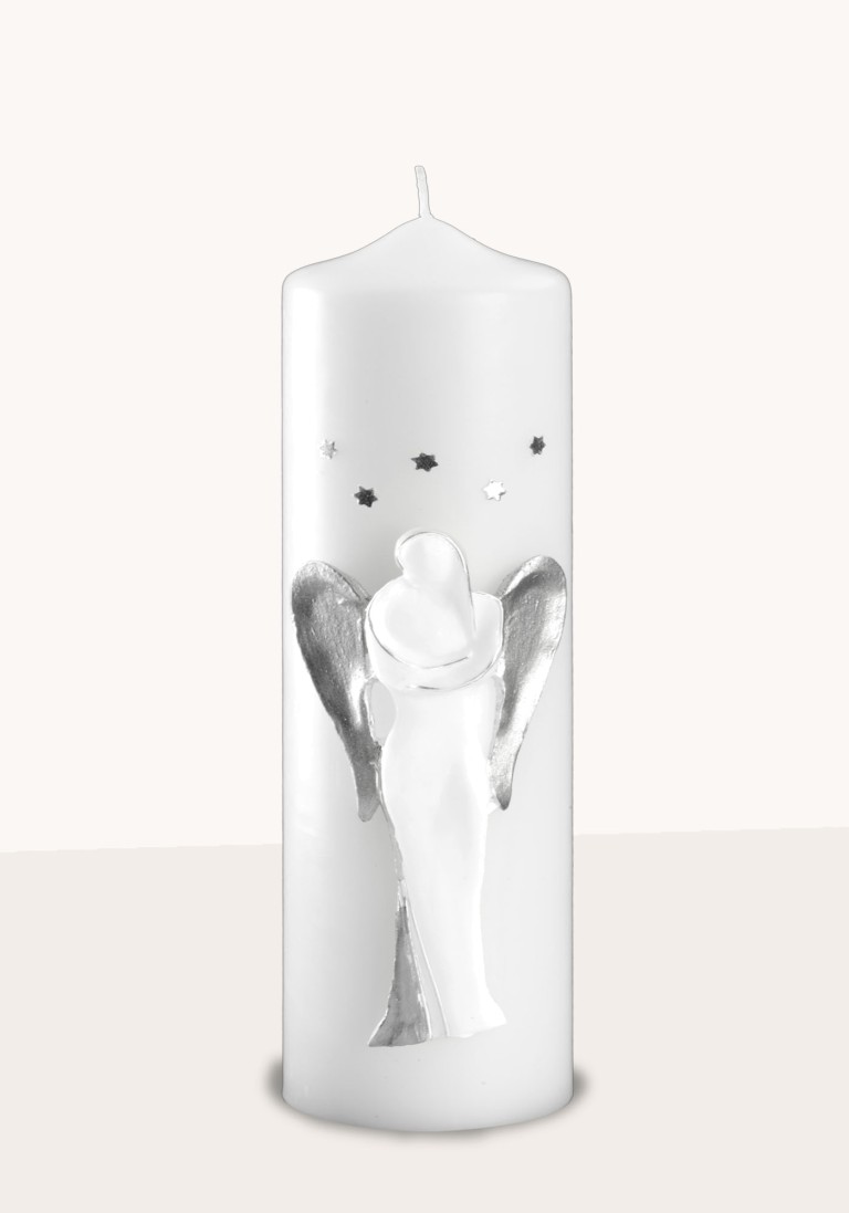 Geschenkkerze "3-D-Engelkerze" weiß/silber 4020