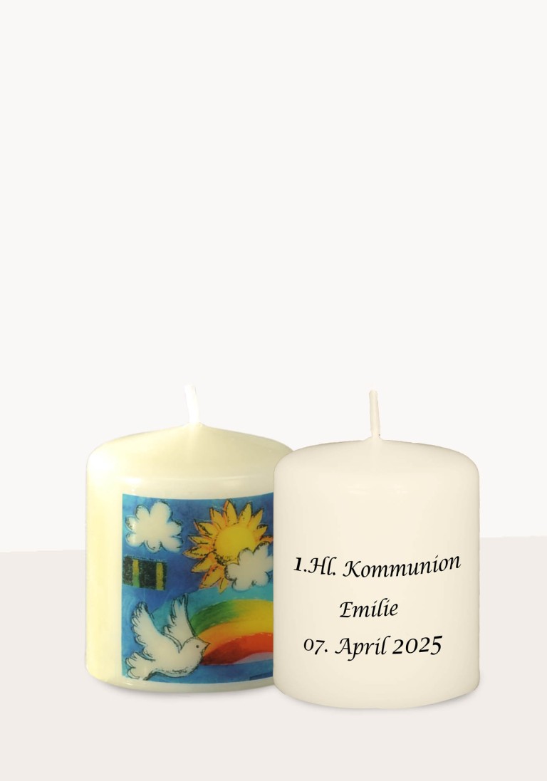 Gastgeschenk "Taube,Regenbogen, Sonne" mit Rückseitentext