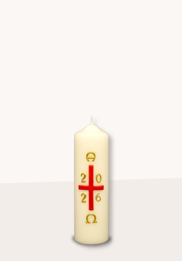 Ostertischkerze "rotes Kreuz mit A/O klein" 374