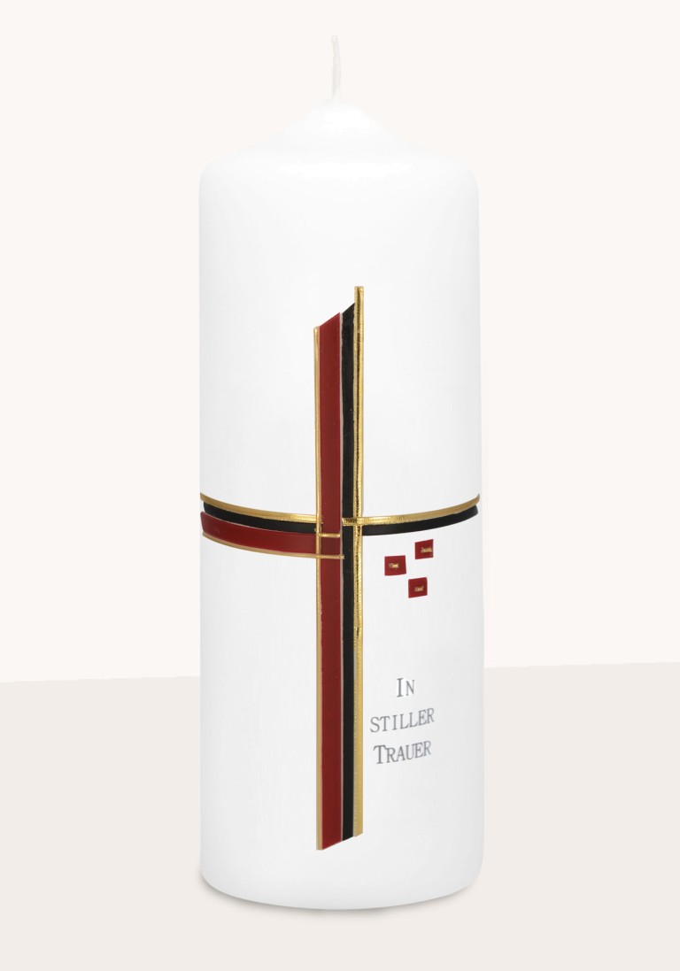 Trauerkerze "Kreuz rot mit schwarz-gold" 6657
